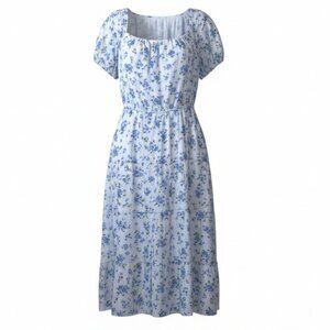 Indigo Rose Cottagecore Floral Midi Dress 2XL Plus Size Blue Puff Sleeve Boho